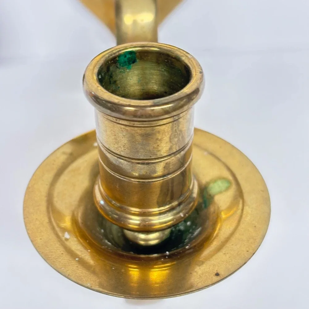 Vintage Brass Wall Mount Candle Holder with Snuffer Colonial Traditional